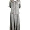 Women's 2025 Spring Elastic Waistband Flare Hem Boho Skirt - Long Renaissance Embroidered Maxi Skirt