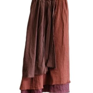 Women's Casual Elastic Waist Linen Patchwork A-Line Frayed Raw Hem Hippie Long Irregular Linen Skirt