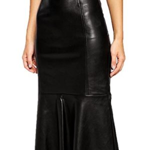 Women's Leather Skirt Genuine Soft Lambskin Leather Below-Knee Skirt RK009