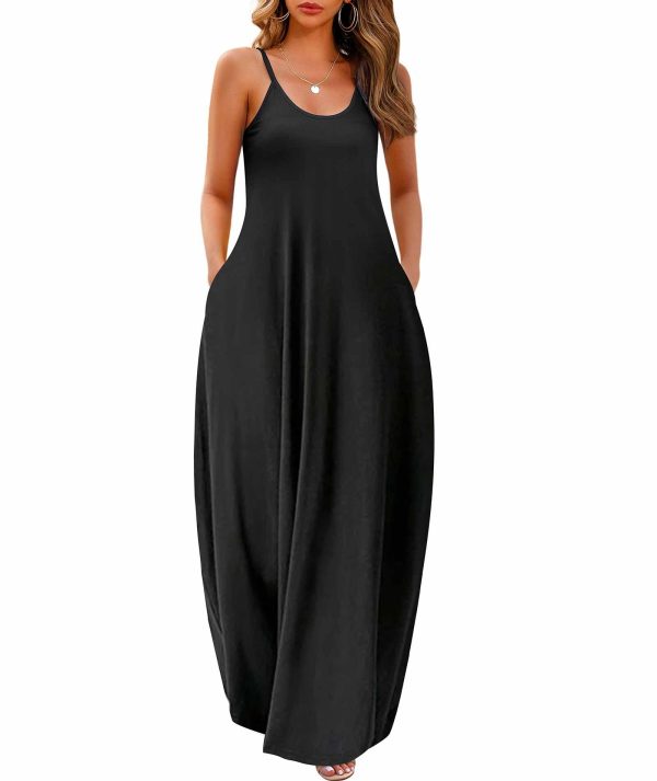 Womens 2025 Casual Sleeveless Sundress Plus Size Loose Plain Long Summer Beach Maxi Dress with Pockets S-5X