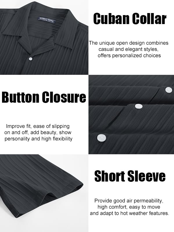 Men's Casual Button Down Shirts - Short Sleeve Summer Textured Beach Wrinkle-Free Shirts