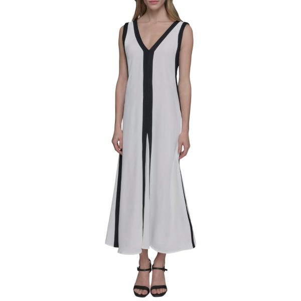 51zT2scIskL.jpg Women's Sleeveless V-Neck Two Toned Flowy Maxi Dress