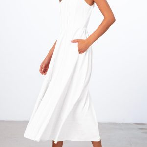 Women's 2025 Summer Sleeveless Midi Dress Square Neck Smocked Flowy A Line Beach Dresses