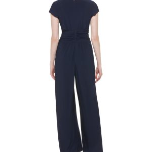 Womens Short Sleeve V-neck Twist Front Summer Jumpsuit