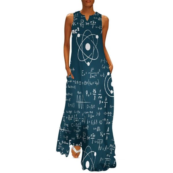 Physical Mathematics Science Formula Women's Maxi Dress Summer Sleeveless Casual Long Dresses with Pockets