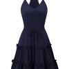 Women's 2025 Summer Dress Spaghetti Strap Casual Boho Beach Vacation Outfits Drawstring Ruffle Hem Sundress Trendy