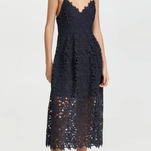 Women's Sleeveless Lace Fit & Flare Midi Dress
