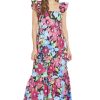 Women's Elastic Ruffle Sleeve Square Neck Maxi Dress Easy Summer Fun Vacation
