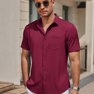 Mens Casual Button Down Shirts Short Sleeve Business Shirts Lightweight Wrinkle Free Dress Shirts