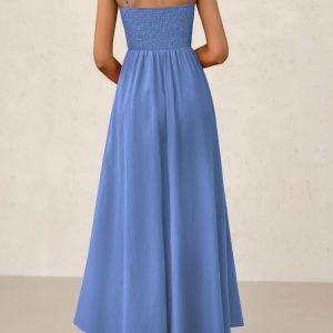 Women's Smocked Maxi Dresses 2025 Summer Beach Sundress Casual Spaghetti Strap Swing A Line Long Flowy Dress