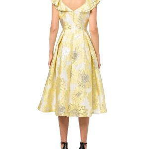 Women's Sheer Floral Ruffle Midi Dress