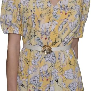 Women's V Neck Puff Sleeve Midi Dress