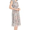 Women's Flutter Sleeve V-Neck Empire Waist Midi Length A-line Cocktail Dress