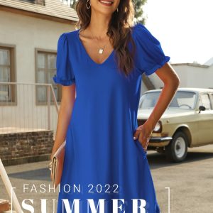 Women's Casual Dresses Short Sleeve V-Neck Dress with Pockets