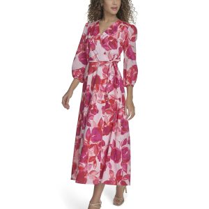 Women's Casual Wrap Cotton Midi Dress