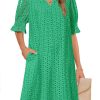 Women's 2025 Summer Short Sleeve Mini Dress V Neck Ruffle Hollow Out Eyelet Lace Dresses