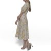 Women's V Neck Puff Sleeve Midi Dress