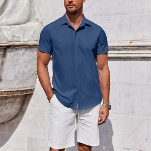 Men's Button Down Shirt Short Sleeve Casual Shirt for Men Summer Business Casual Dress Shirt