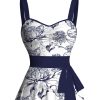Matchable Couples' Hawaiian Outfit Porcelain Style Floral Print Men's Shirt Or Women's Belted Mini Dress