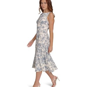 Women's Sleeveless Boat Neck Fit & Flare Midi Dress