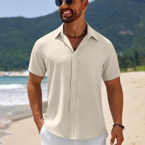 Mens Casual Beach Shirts Short Sleeve Button Down Shirts Summer Vacation Untucked Dress Shirts