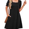 Summer Dresses for Women 2025 Casual Cute Square Neck Puff Short Sleeve Dress with Pockets