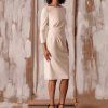 Women's Plus Size Scuba Crepe Pleat Tuck Waist Dress