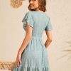 Womens Summer Dresses 2025 Floral Cap Sleeve Wrap V Neck Ruffle A-Line Sun Dress