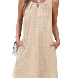 Summer Dresses for Women Sleeveless Beach Vacation Coverup with Pockets (S-2XL)