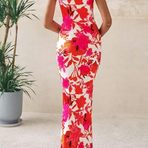 Women's 2025 Summer Floral Bodycon Maxi Dresses Ribbed Strapless Tube Casual Boho Party Long Dress