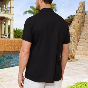 Linen Shirts for Men Button Down Beach Shirt Short Sleeve Men's Casual Summer Vacation Shirts