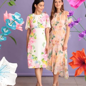 Women's Short Flutter Sleeve Fit and Flare Dress with Asymmetric Hem Tier