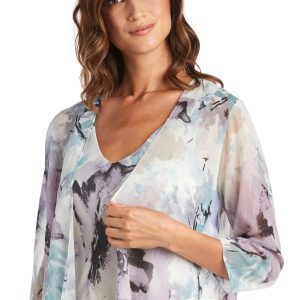Elegant High Low Ruffle Floral Print Chiffon Dress W/ 3/4 Sleeve Sheer Coordinating Bolero