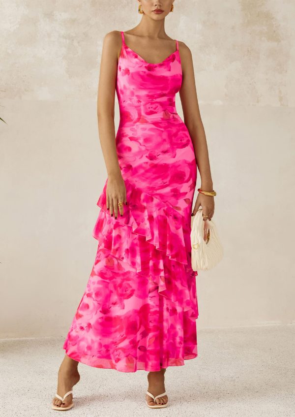 Maxi Dresses for Women 2025 Floral Beach Sundress Spaghetti Strap Tiered Summer Wedding Guest Long Dress