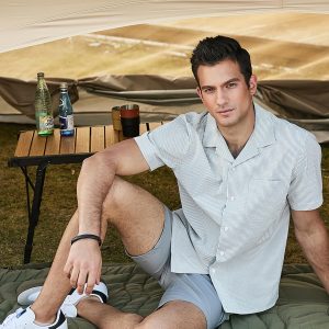 Men's Seersucker Shirts Short Sleeve Casual Shirts Button Down Shirt Beach Summer Vacation Wedding Shirt