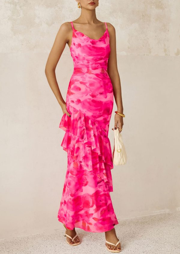 Maxi Dresses for Women 2025 Floral Beach Sundress Spaghetti Strap Tiered Summer Wedding Guest Long Dress