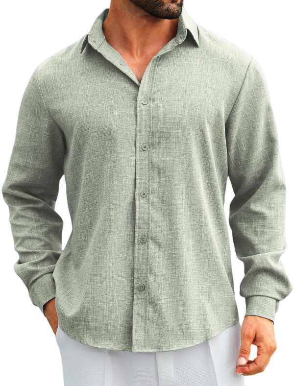 Men's Linen Shirt Long Sleeve Button Down Casual Shirts Untucked Dress Shirts Beach Vacation Fall Tops